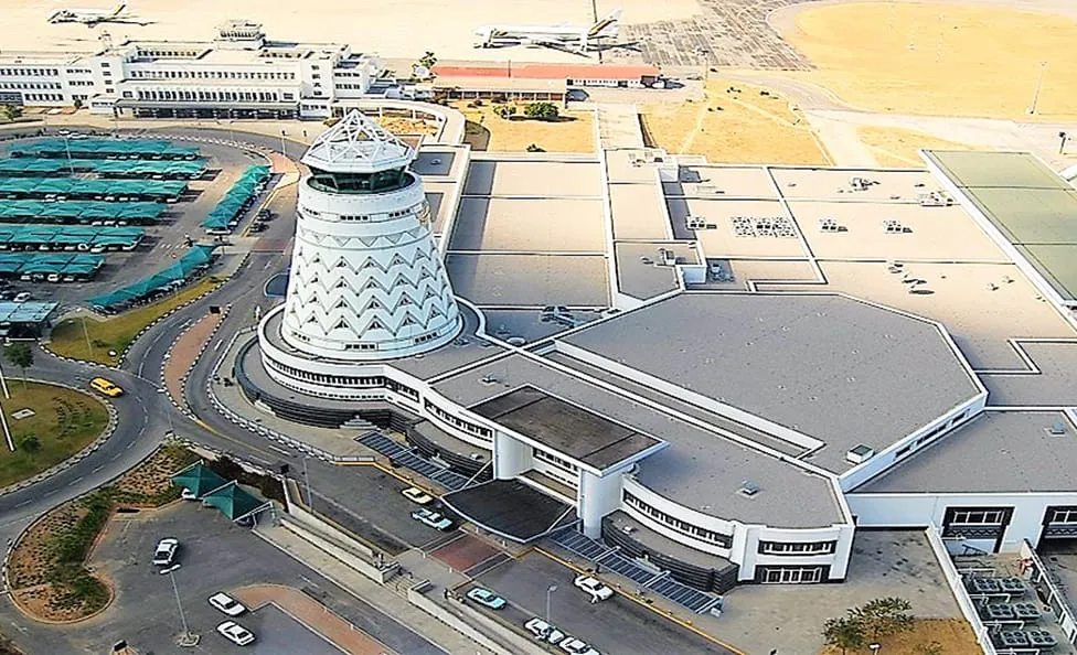 Aerial view of the terminal and control tower at Robert Gabriel Mugabe International Airport