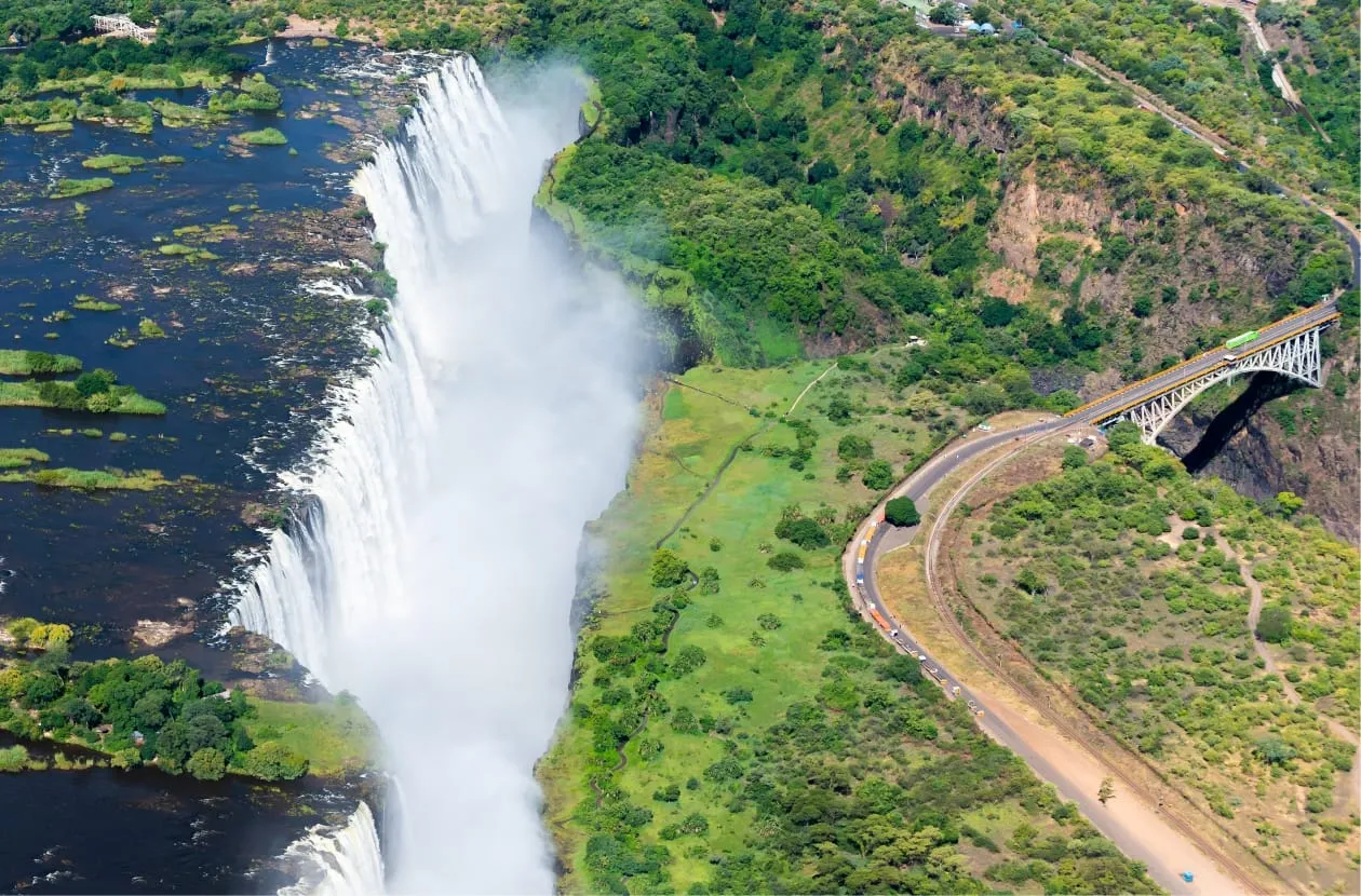 Aerial view of Victoria Falls and its gorge