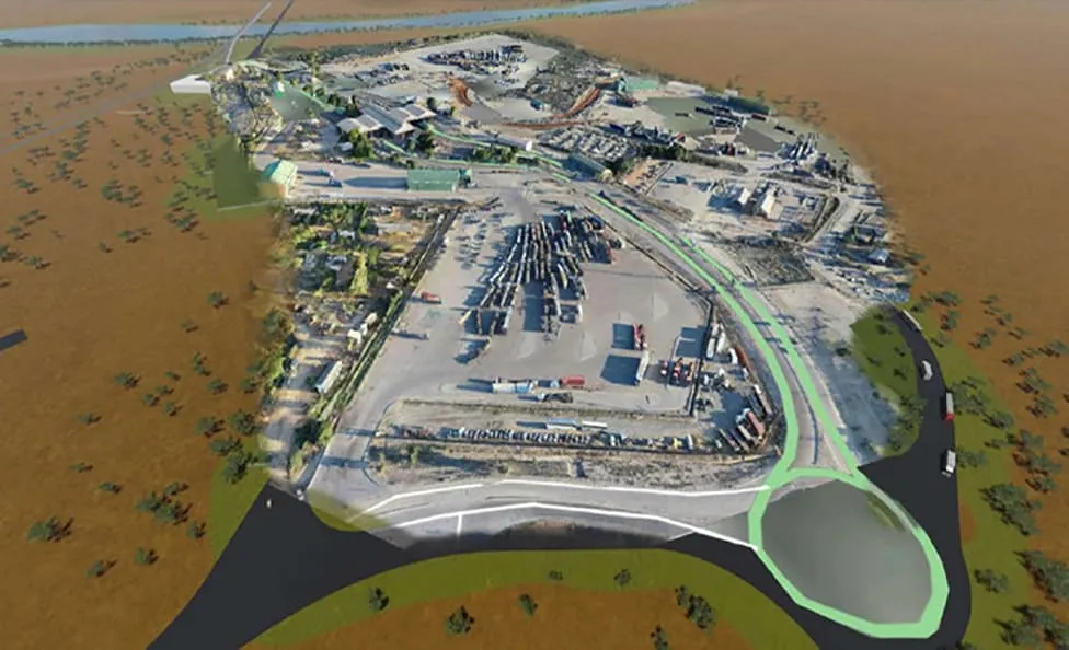 Aerial view of a large industrial site under development