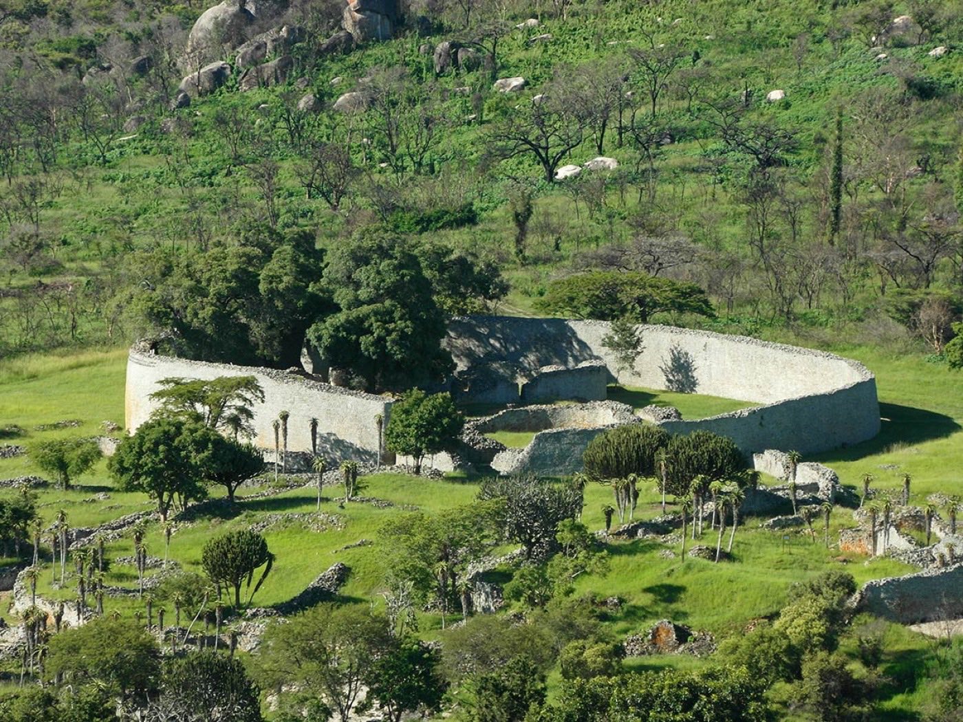 The stone walls of the Great Enclosure at Great Zimbabwe